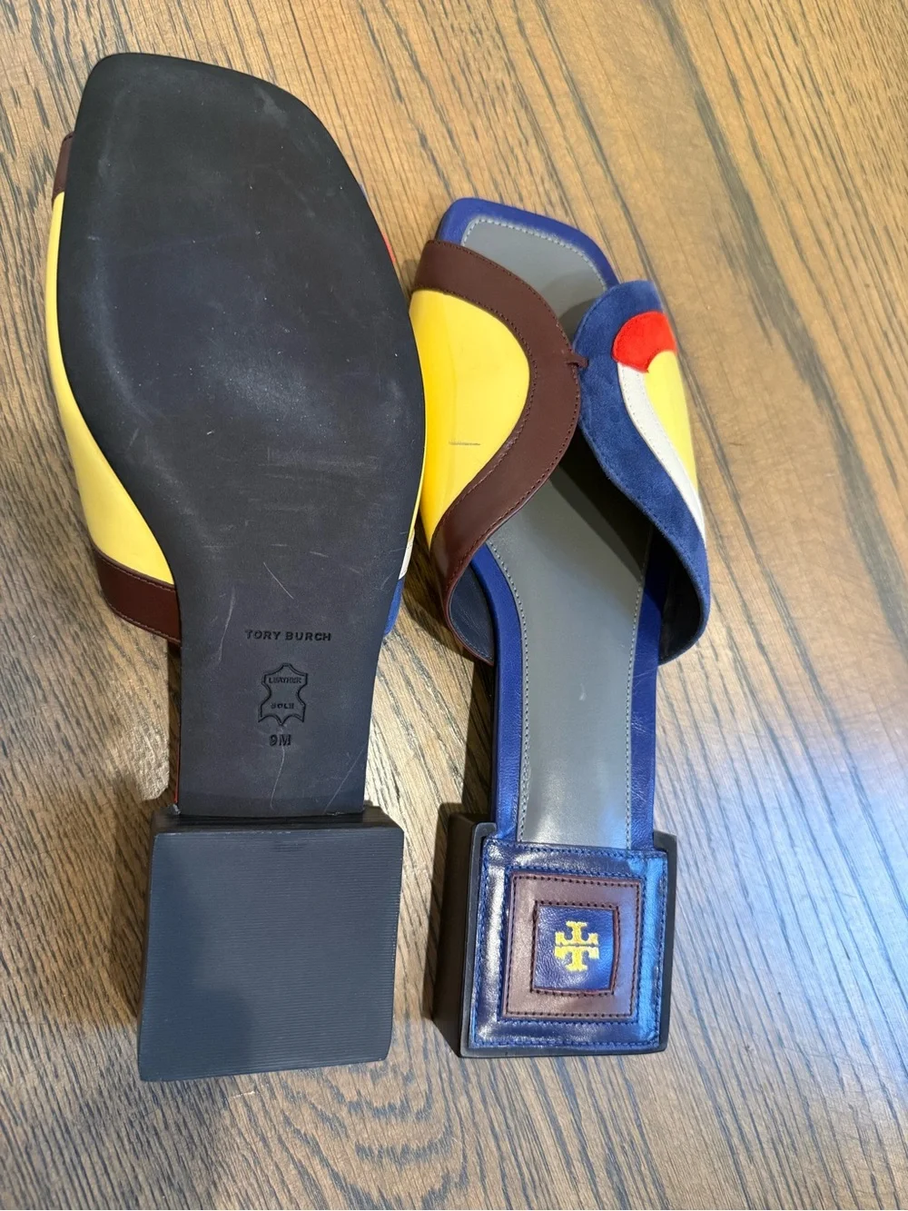 Tory Burch Multicolor Marquetry Leather Colorblock Slide Mules size S. Like new.